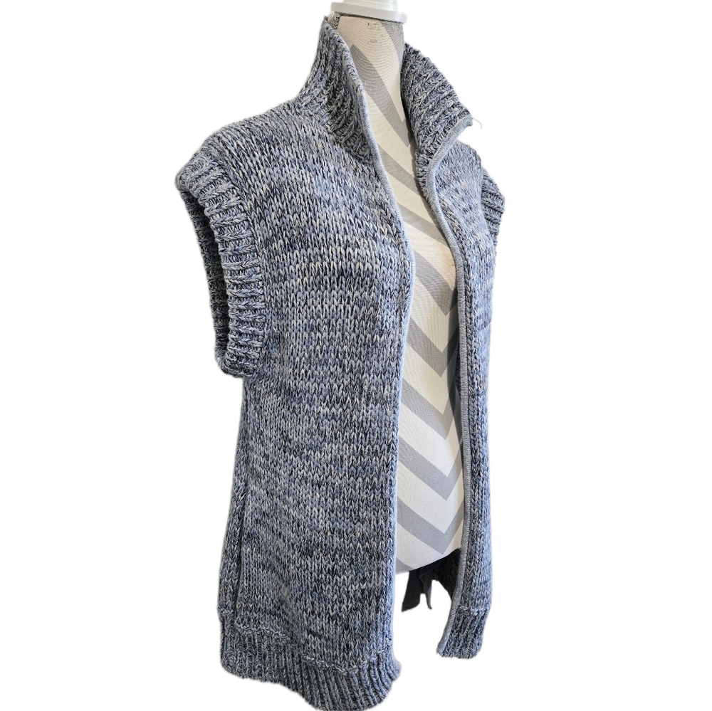 L'AGENCE Blue Marled Chunky Knit Sleeveless Cardigan Open Front Duster Medium - Picture 4 of 14